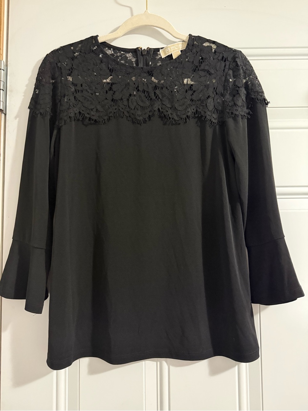 58. Michael Kors Black Lace Yoke Bell Sleeve Blouse Small